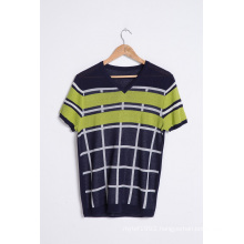 Custom Summer V-Neck Striped Knit Short Sleeve Men Knitwear
